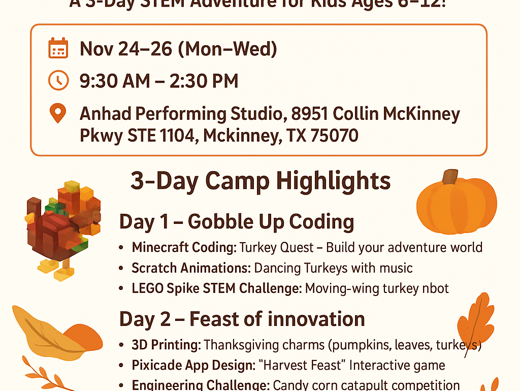 Thanksgiving STEAM Camp: Code, Create & Celebrate